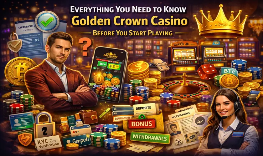 Golden Crown Casino review showing features, bonuses, games, and online gambling platform interface