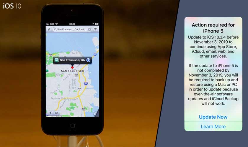 iOS 10.3.4 update necessary for iPhone 5 to work